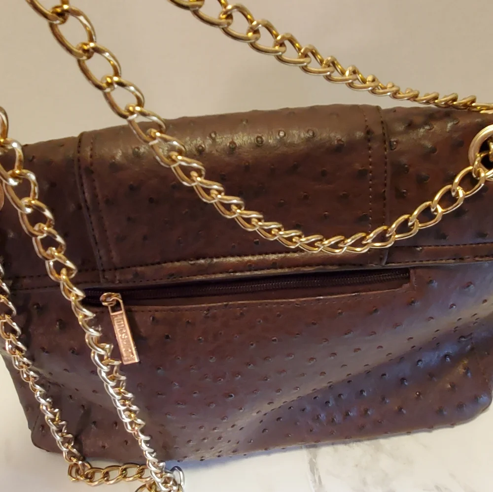 Deep Purple Ostrich Shoulder Bag,chain Strap. - Picture 7 of 10